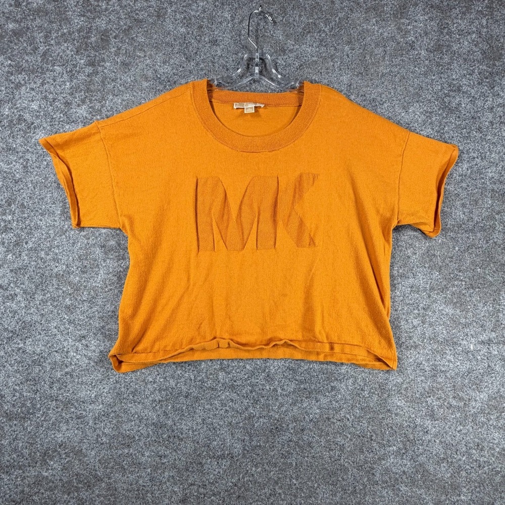 Michael Kors Short-Sleeve Crop Top Womens XL Mustard Everyday Comfy Crewneck